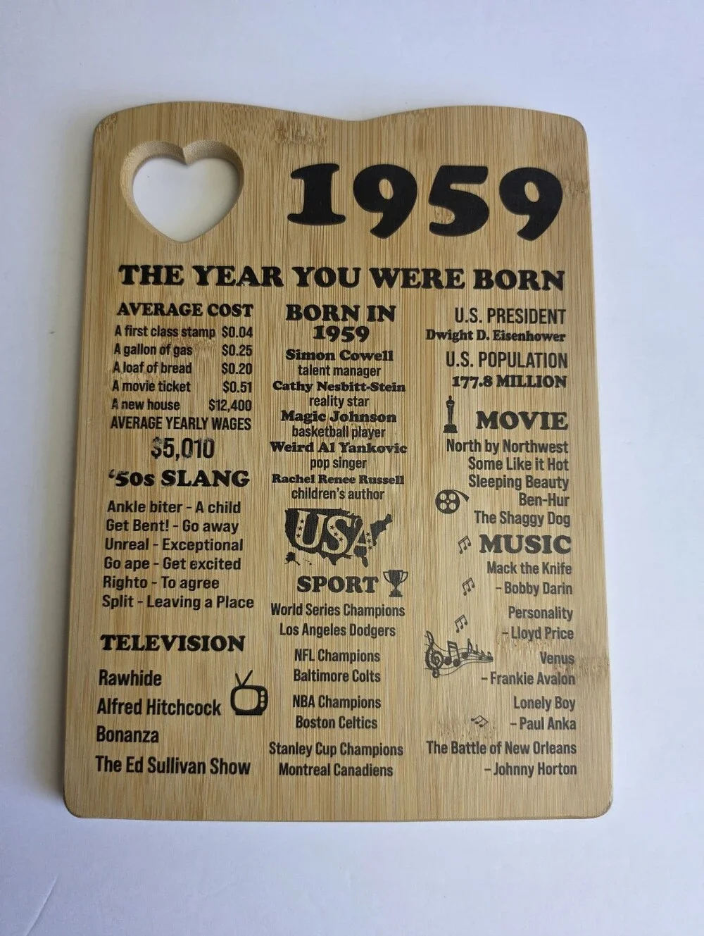 Your Birthday ~ Remembering 1959 Wood Cutting Board Kitchen Decor